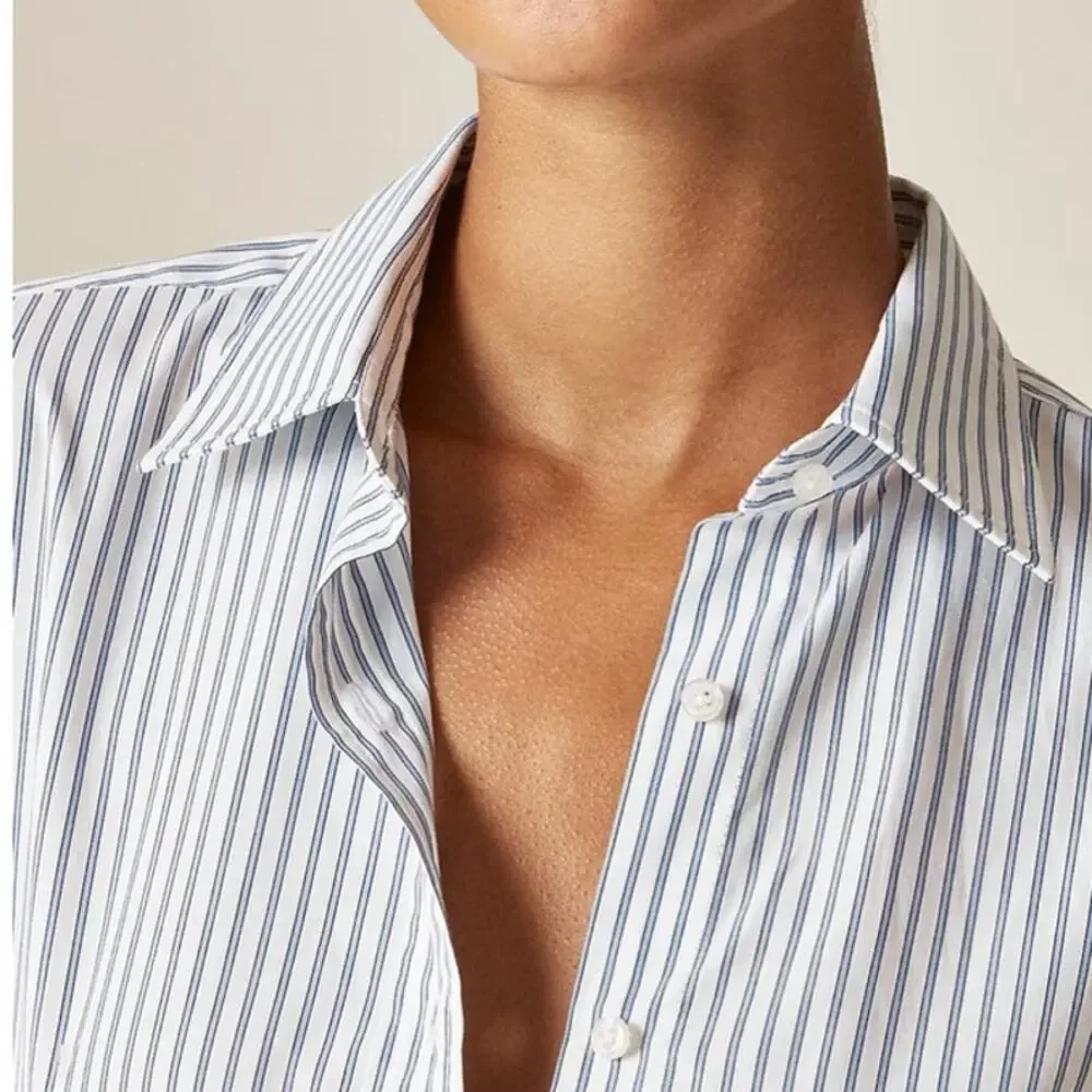J.Crew Jules Classic Fit Button Up Shirt 8 Blue White Stripe Cotton CN525